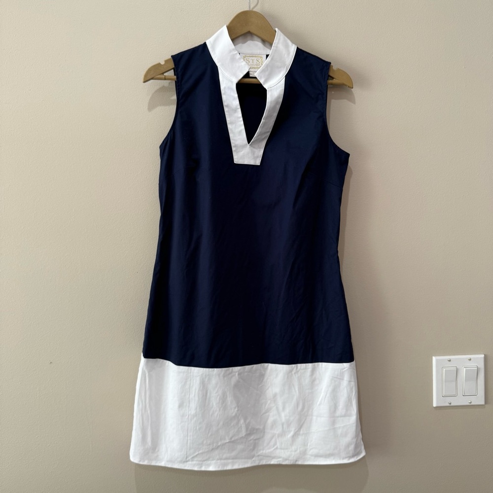 Sail and sable navy and white sleeveless shift dress size S Cotton Costal